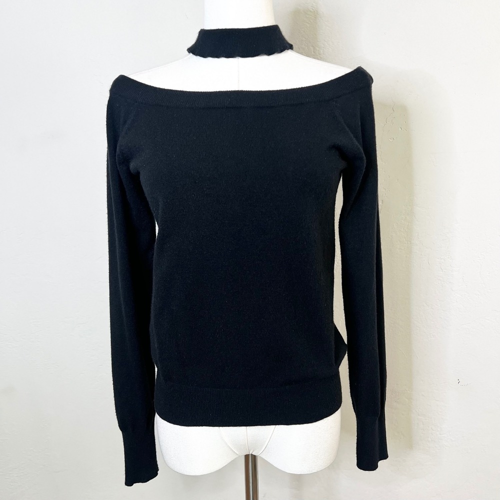 525 America Black Choker Neck Cut Out Sweater Size XS Fine Knit Slim Fit